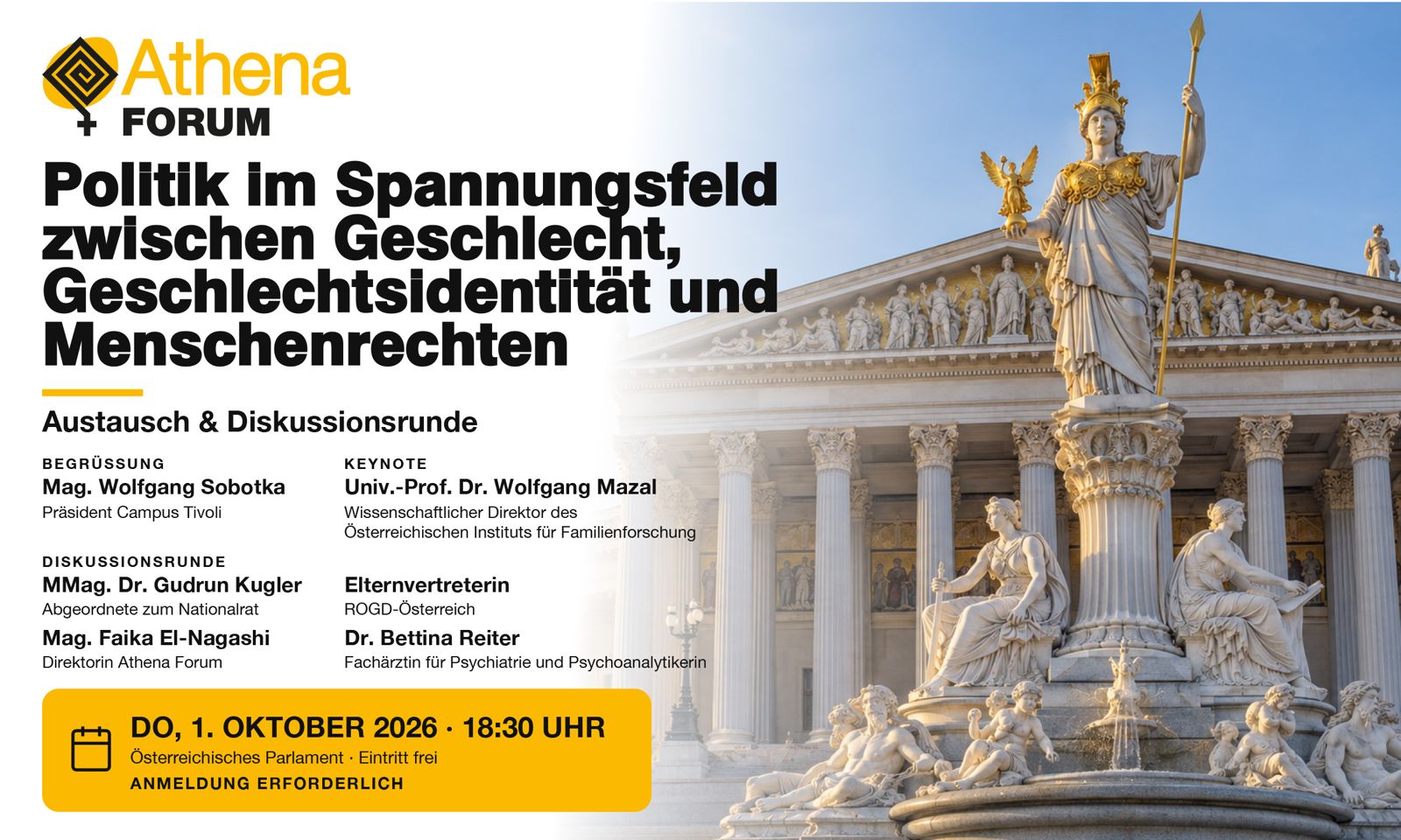 TERMIN am 1. Oktober Athena Forum im Parlament